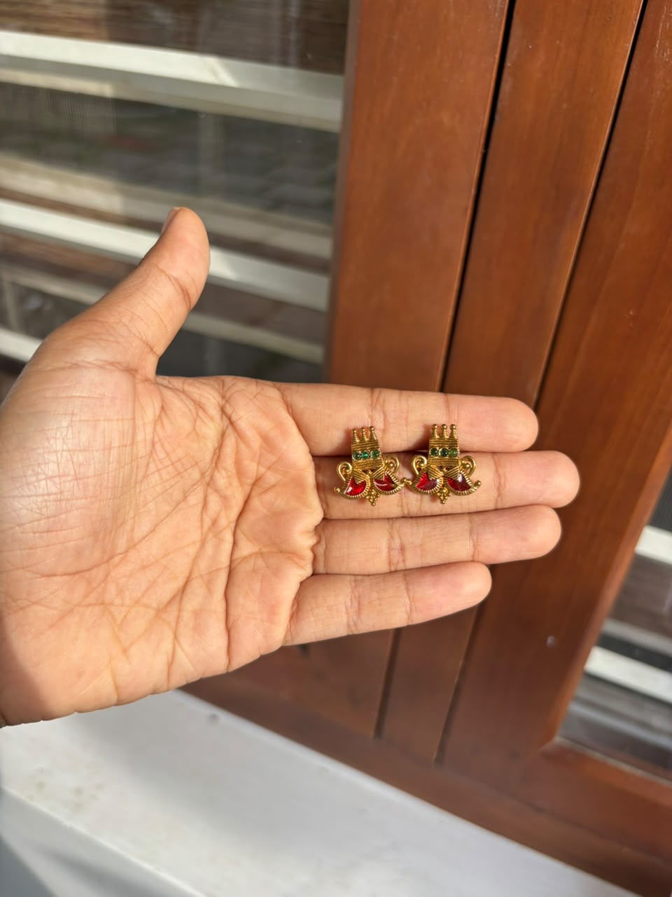 Traditional Kerala Ruby Palakka / Mango Leaf Necklace Set - thumbnail 2