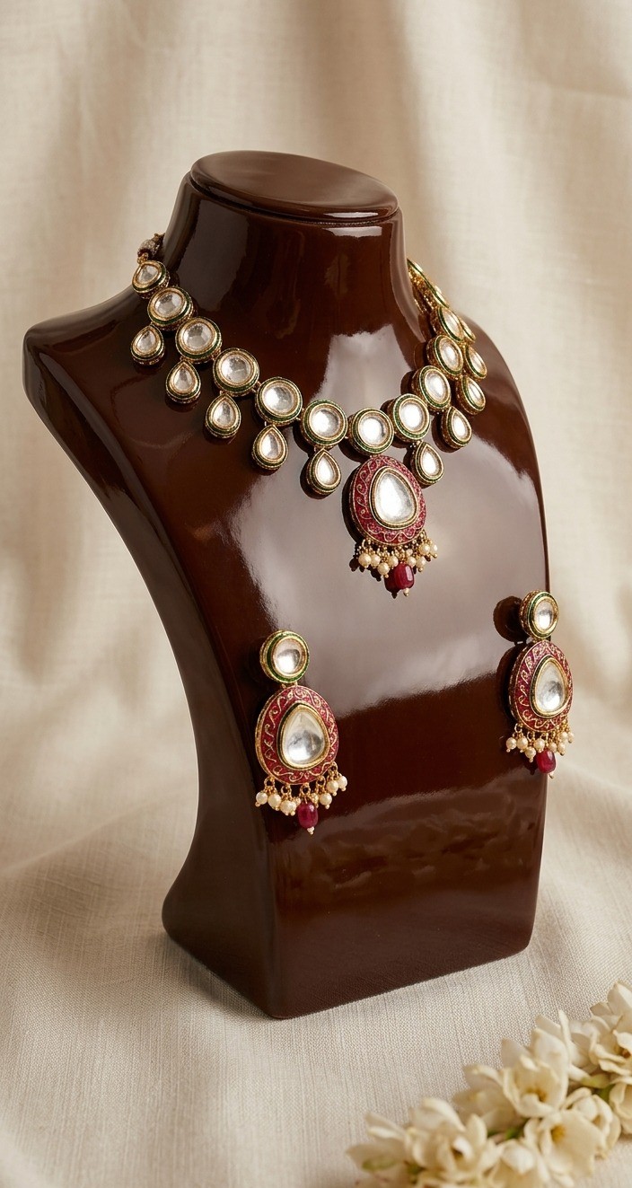 Royal Kundan Polki & Meenakari Necklace Set