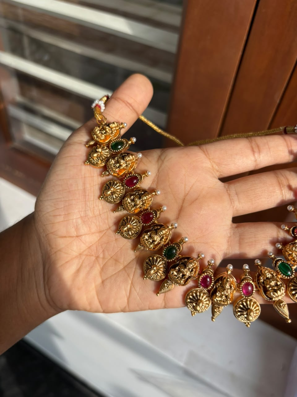 Antique Lakshmi Temple Motif Ruby & Emerald Necklace Set