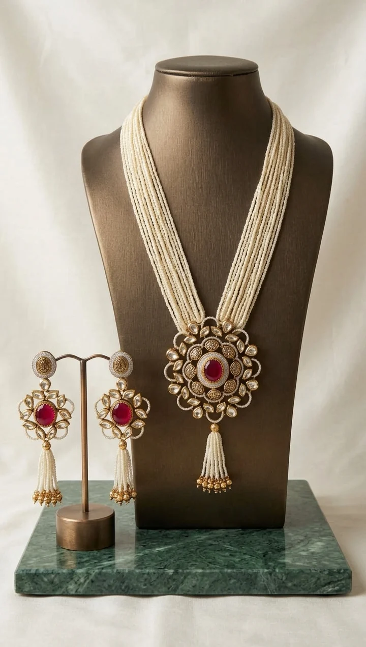 Royal Ruby Pearl Strand Necklace Set