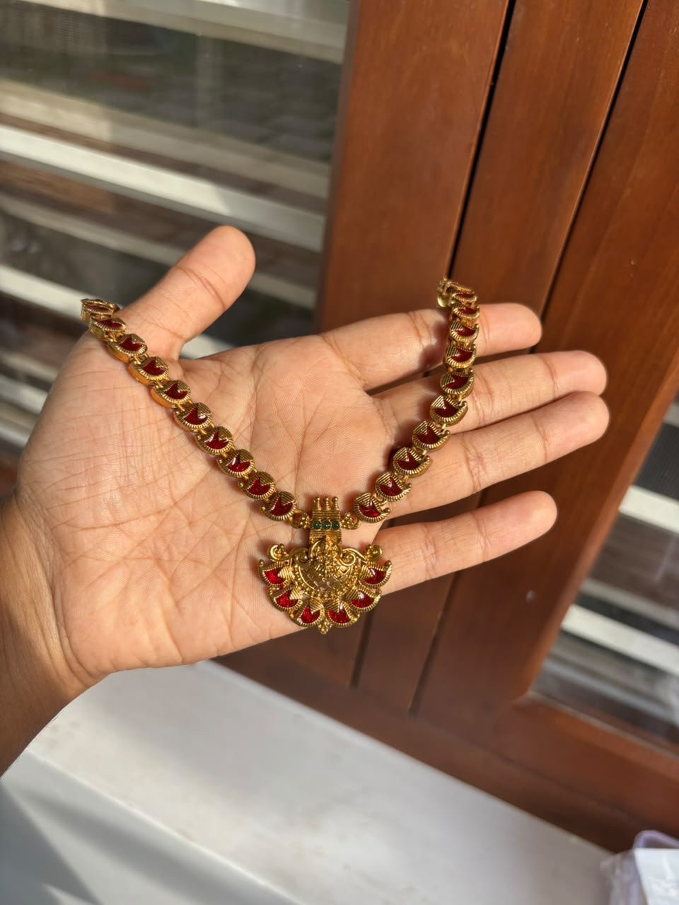 Traditional Kerala Ruby Palakka / Mango Leaf Necklace Set