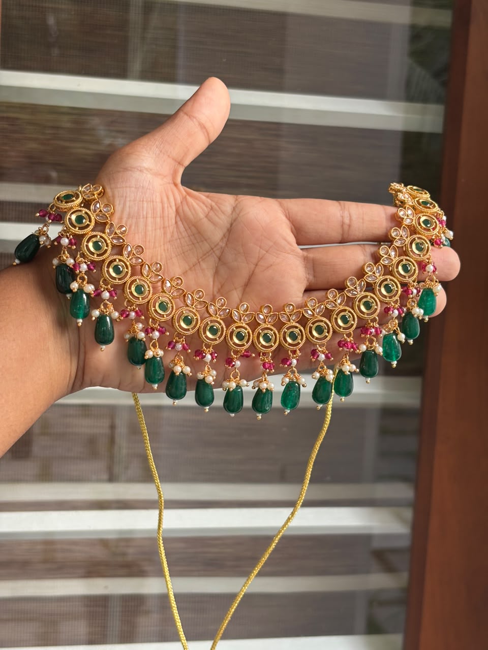 Emerald Beaded Heritage Choker Set - thumbnail 2