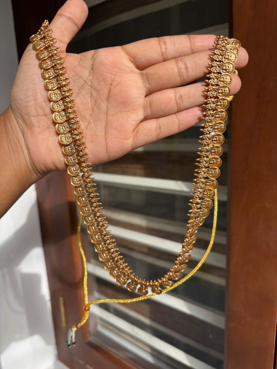 Traditional Temple Kasumala Long Haram & Jhumka Set - thumbnail 2