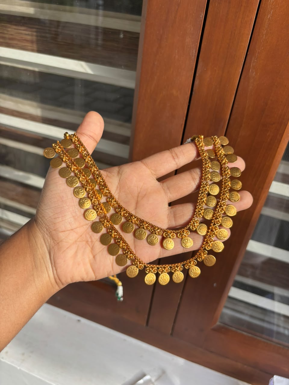 Traditional Layered Gold Kasumala & Twin-Coin Earrings Set