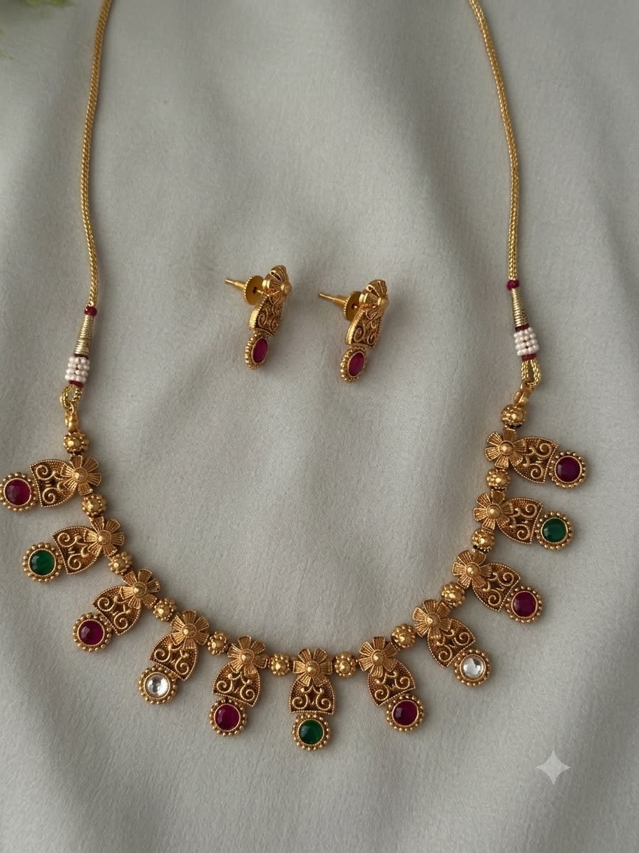 Floral Antique Statement Necklace Set