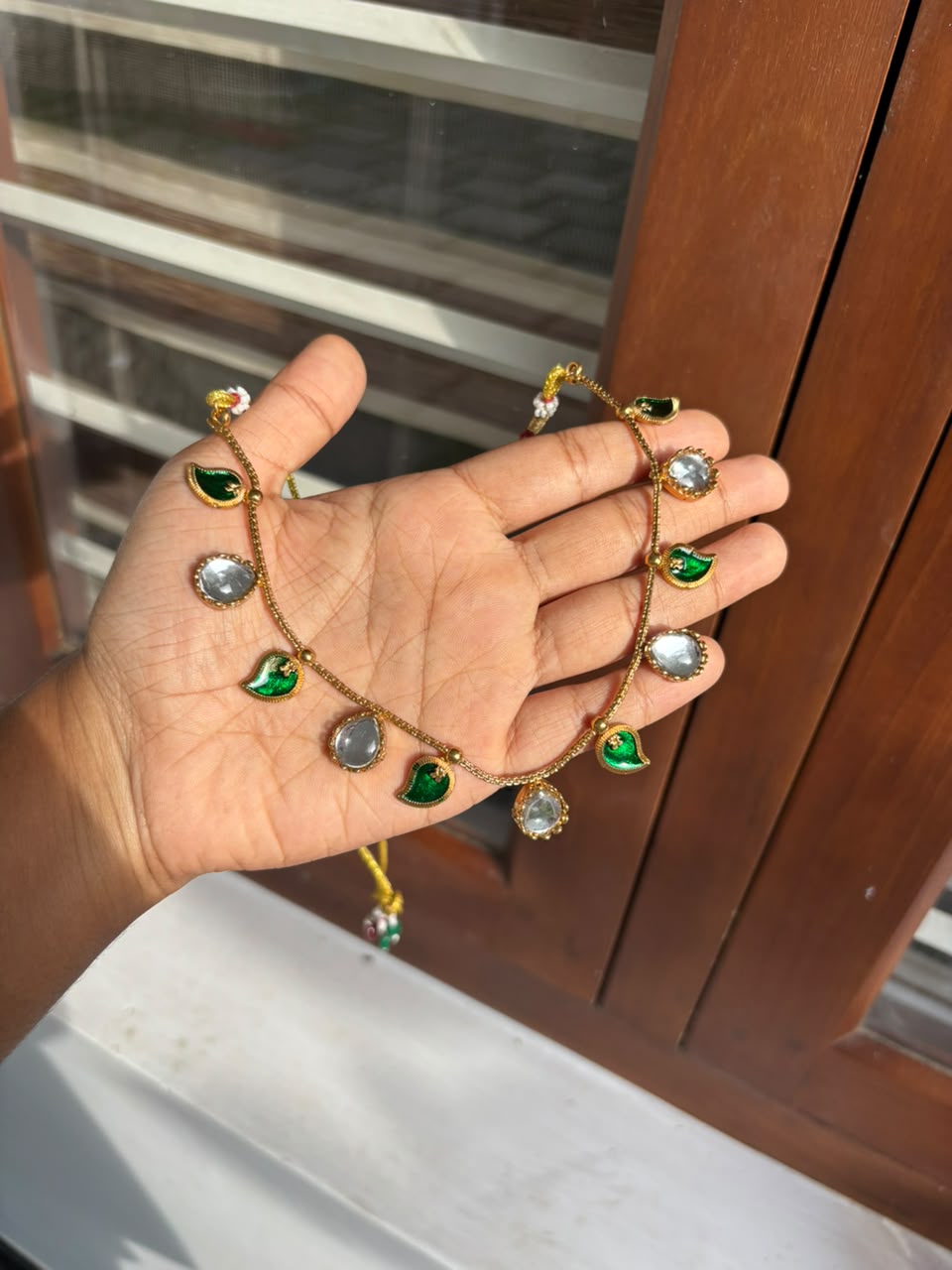 Traditional Green Palakka & Kundan/Kundan-Style Stone Choker Set