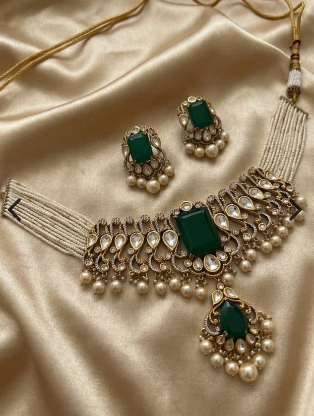 Emerald Pearl Kundan Choker Set