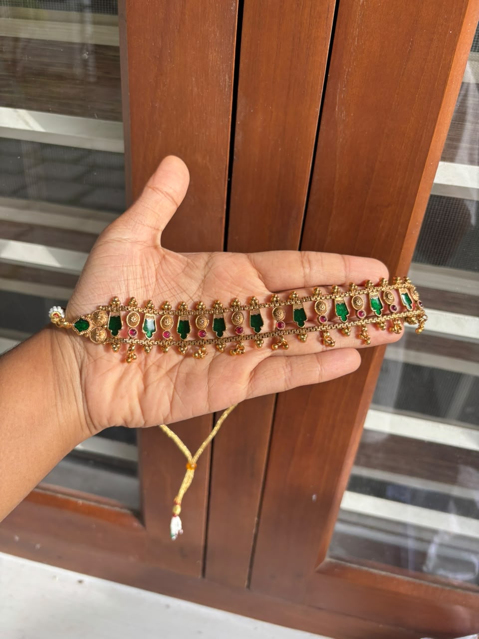Traditional Kerala Nagapadathali Green Enamel Choker Set